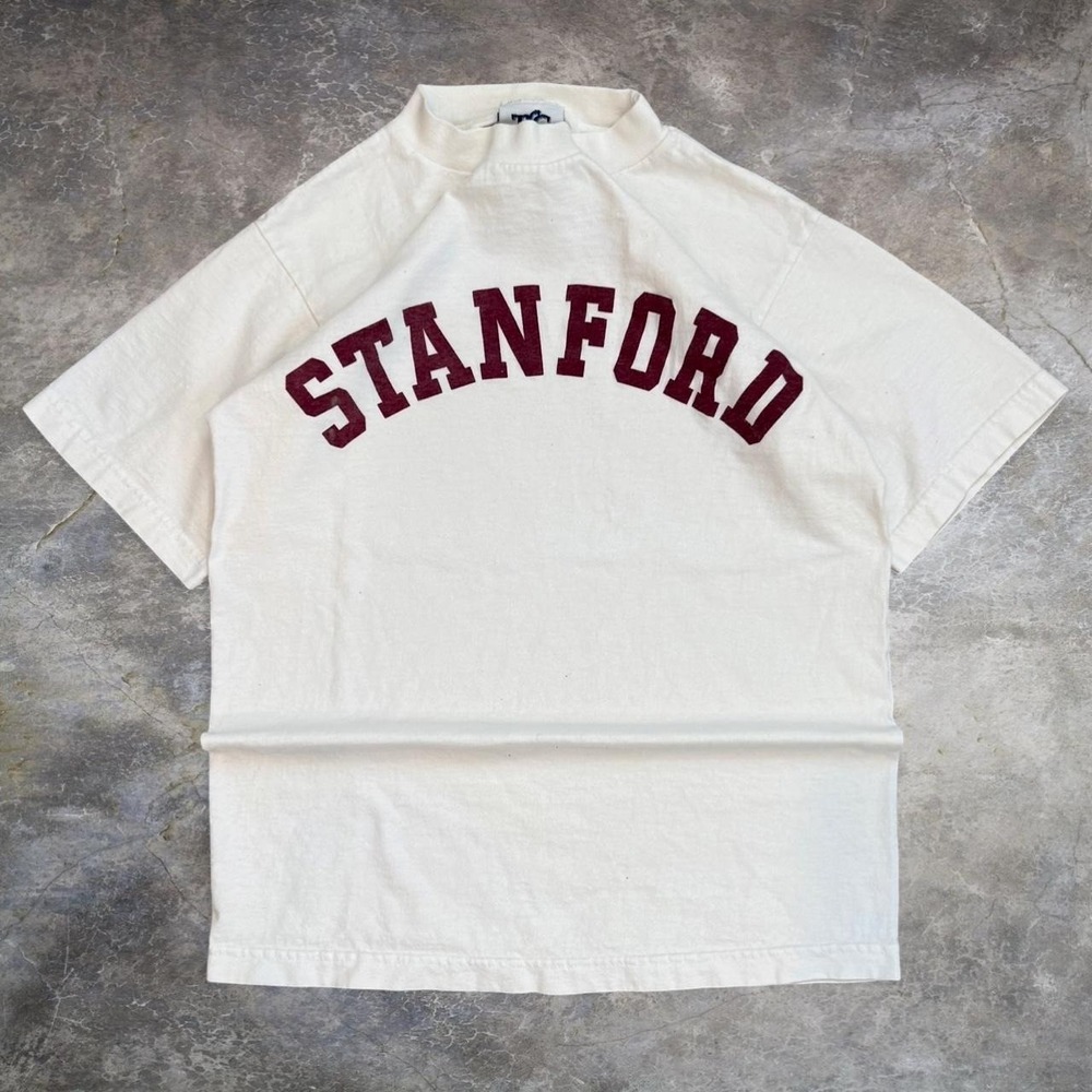 Vintage Stanford Spell Out White Tee Adult Size Small Collegiate 90s Y2K